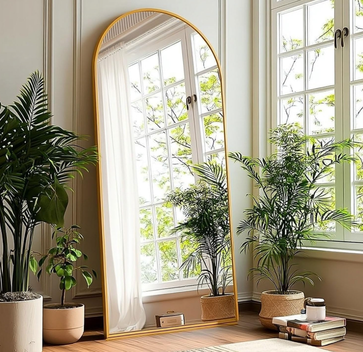 Elegant Arched Full Length Mirror, Gold Floor Standing Mirror, Wall Mounted Body Mirror for Bedroom, Living Room and Home Interior Decor